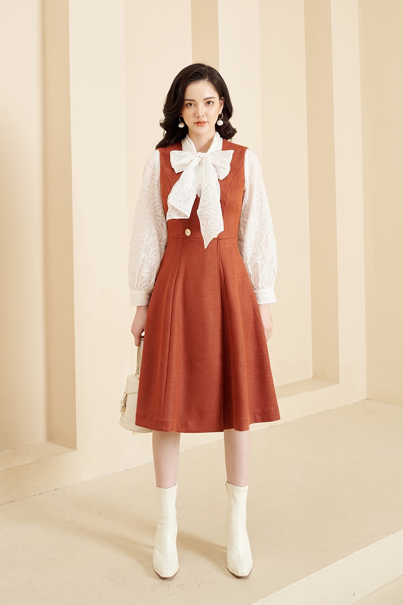 FDP92842 - Đầm dạo phố chất liệu vải cotton dáng xòe, cổ chữ V sát nách - PANTIO