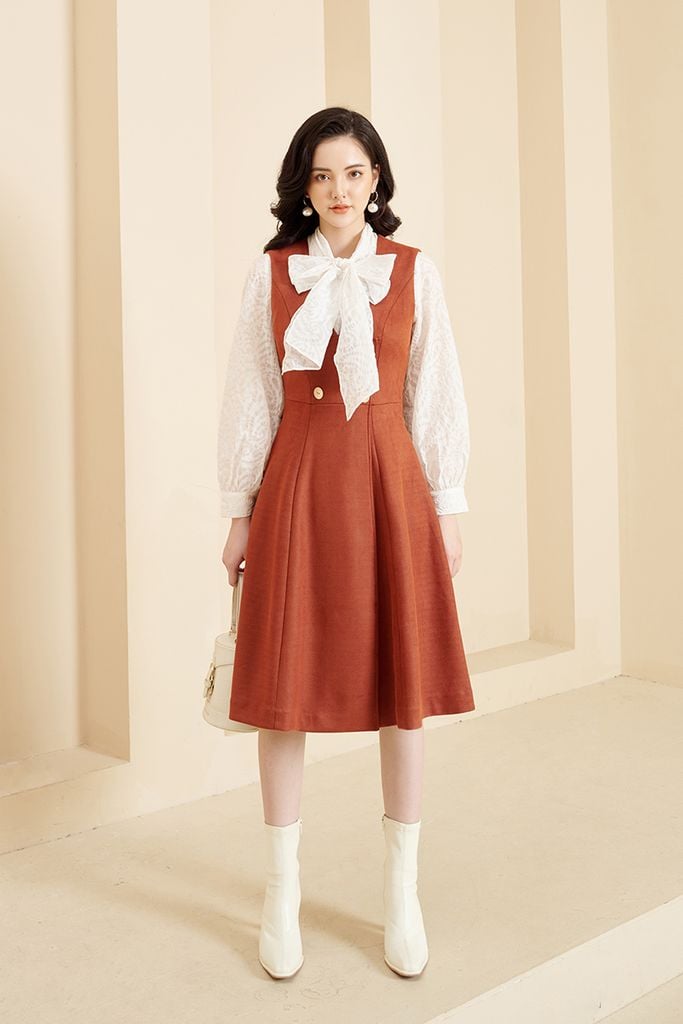 FDP92842 - Đầm dạo phố chất liệu vải cotton dáng xòe, cổ chữ V sát nách - PANTIO