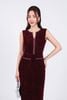 FDP93422 - Đầm dạo phố vải nhung dáng ôm cổ tròn xẻ V không tay viền phối dây bạc tạo kiểu khoá thân sau - PANTIO