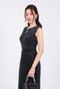 FDP93422 - Đầm dạo phố vải nhung dáng ôm cổ tròn xẻ V không tay viền phối dây bạc tạo kiểu khoá thân sau - PANTIO