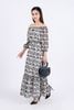 FDP93447 - Đầm dạo phố vải chiffon dáng suông hai lớp lót habutai kiểu trễ vai tay lỡ eo bo chun gấu váy xếp tầng tạo kiểu - PANTIO
