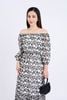 FDP93447 - Đầm dạo phố vải chiffon dáng suông hai lớp lót habutai kiểu trễ vai tay lỡ eo bo chun gấu váy xếp tầng tạo kiểu - PANTIO