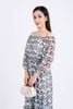 FDP93447 - Đầm dạo phố vải chiffon dáng suông hai lớp lót habutai kiểu trễ vai tay lỡ eo bo chun gấu váy xếp tầng tạo kiểu - PANTIO