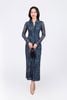 FDP93451 - Đầm dạo phố vải lưới dáng ôm cổ đức tay dài thân váy nhún phối khuy tạo kiểu xẻ tà trước khoá thân sau - PANTIO