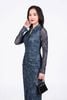 FDP93451 - Đầm dạo phố vải lưới dáng ôm cổ đức tay dài thân váy nhún phối khuy tạo kiểu xẻ tà trước khoá thân sau - PANTIO