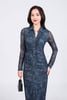 FDP93451 - Đầm dạo phố vải lưới dáng ôm cổ đức tay dài thân váy nhún phối khuy tạo kiểu xẻ tà trước khoá thân sau - PANTIO