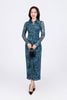 FDP93451 - Đầm dạo phố vải lưới dáng ôm cổ đức tay dài thân váy nhún phối khuy tạo kiểu xẻ tà trước khoá thân sau - PANTIO
