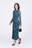 FDP93451 - Đầm dạo phố vải lưới dáng ôm cổ đức tay dài thân váy nhún phối khuy tạo kiểu xẻ tà trước khoá thân sau - PANTIO