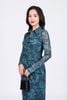 FDP93451 - Đầm dạo phố vải lưới dáng ôm cổ đức tay dài thân váy nhún phối khuy tạo kiểu xẻ tà trước khoá thân sau - PANTIO