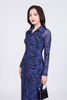 FDP93451 - Đầm dạo phố vải lưới dáng ôm cổ đức tay dài thân váy nhún phối khuy tạo kiểu xẻ tà trước khoá thân sau - PANTIO