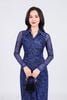 FDP93451 - Đầm dạo phố vải lưới dáng ôm cổ đức tay dài thân váy nhún phối khuy tạo kiểu xẻ tà trước khoá thân sau - PANTIO