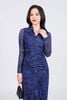 FDP93451 - Đầm dạo phố vải lưới dáng ôm cổ đức tay dài thân váy nhún phối khuy tạo kiểu xẻ tà trước khoá thân sau - PANTIO