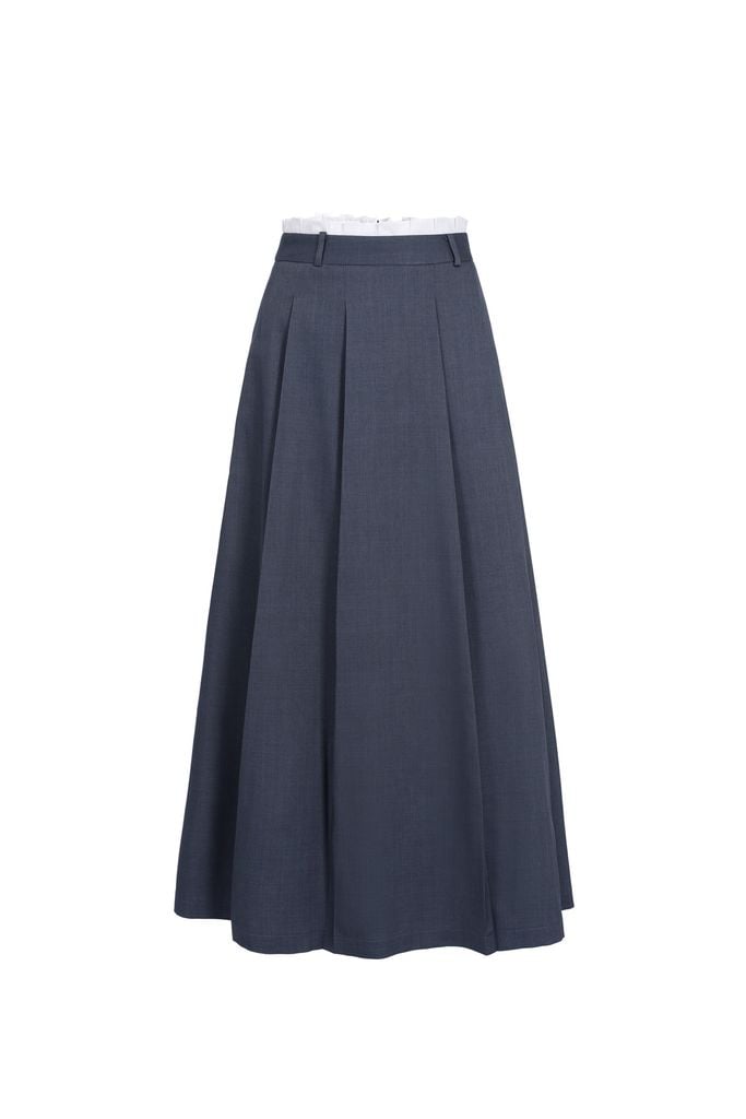 FJD91268 - Chân váy dáng xòe, khóa thân sau, cạp rời trễ, túi sườn, phối rún kẹp vào cạp - JAN.