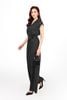 FJS1185 - Jumpsuit công sở vải thô kẻ dáng ôm cổ hai ve vai chờm lưng chun co giãn phối dây đai thắt eo tạo kiểu - PANTIO