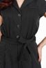 FJS1185 - Jumpsuit công sở vải thô kẻ dáng ôm cổ hai ve vai chờm lưng chun co giãn phối dây đai thắt eo tạo kiểu - PANTIO