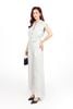 FJS1185 - Jumpsuit công sở vải thô kẻ dáng ôm cổ hai ve vai chờm lưng chun co giãn phối dây đai thắt eo tạo kiểu - PANTIO