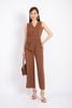 FJS3144 - Jumpsuit dạo phố vải tuytsi dáng suông thân áo vạt lệch kèm đai tạo kiểu quần ống rộng khóa thân sau - PANTIO