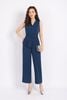 FJS3144 - Jumpsuit dạo phố vải tuytsi dáng suông thân áo vạt lệch kèm đai tạo kiểu quần ống rộng khóa thân sau - PANTIO