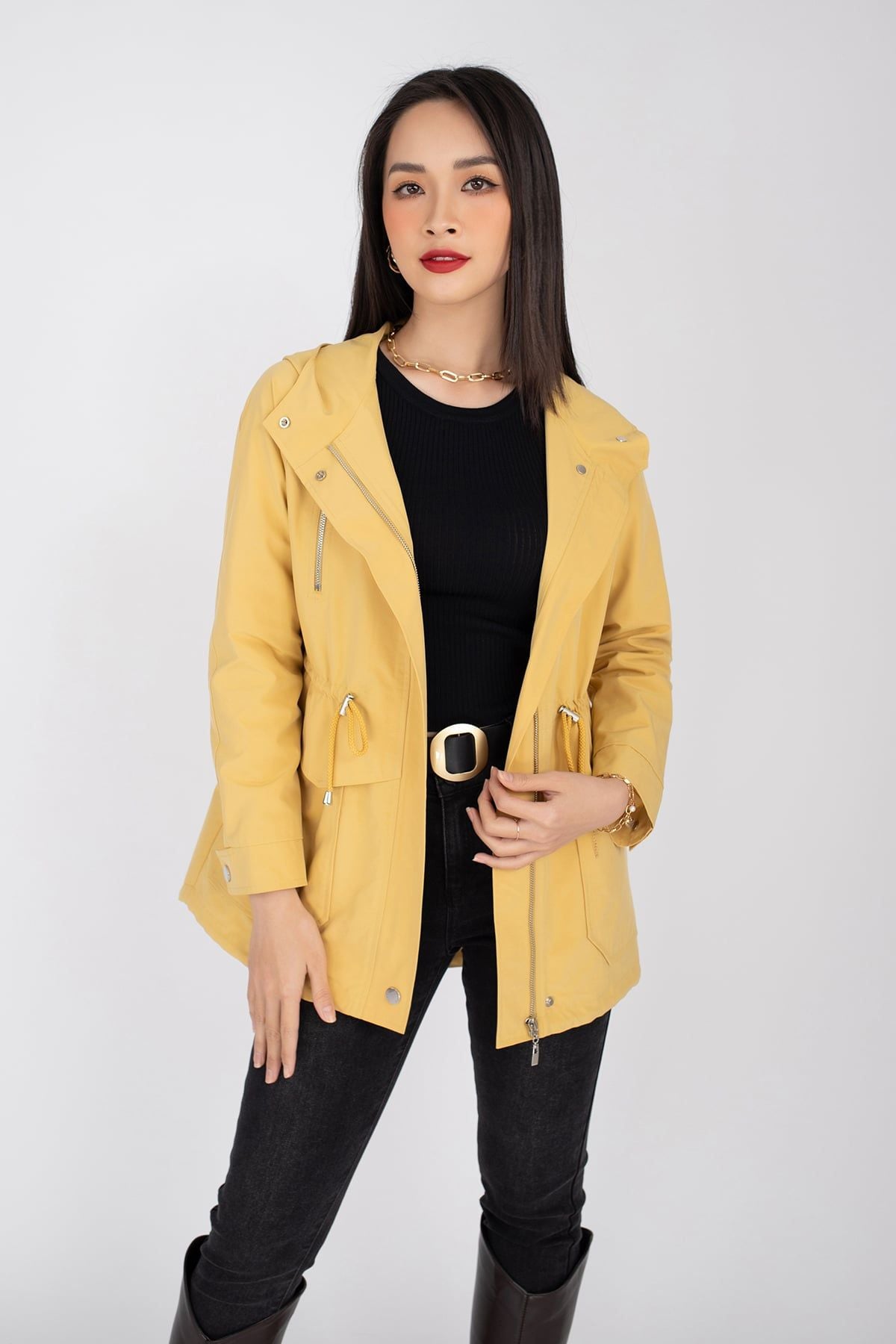 Áo khoác chất liệu vải gió có mũ, túi ốp dây rút eo FKM9638 - PANTIO