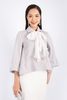 FKM9676 - Áo khoác công sở vải dạ dáng A cổ đức tay loe cài cúc phối vải tơ tạo nơ trang trí - PANTIO