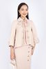 FKM9676 - Áo khoác công sở vải dạ dáng A cổ đức tay loe cài cúc phối vải tơ tạo nơ trang trí - PANTIO