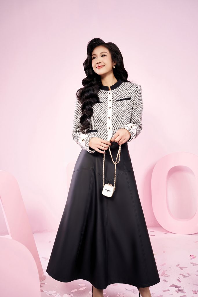 FJD71226 - Chân váy vải da dáng xoè dài khoá thân sau thời trang - PANTIO