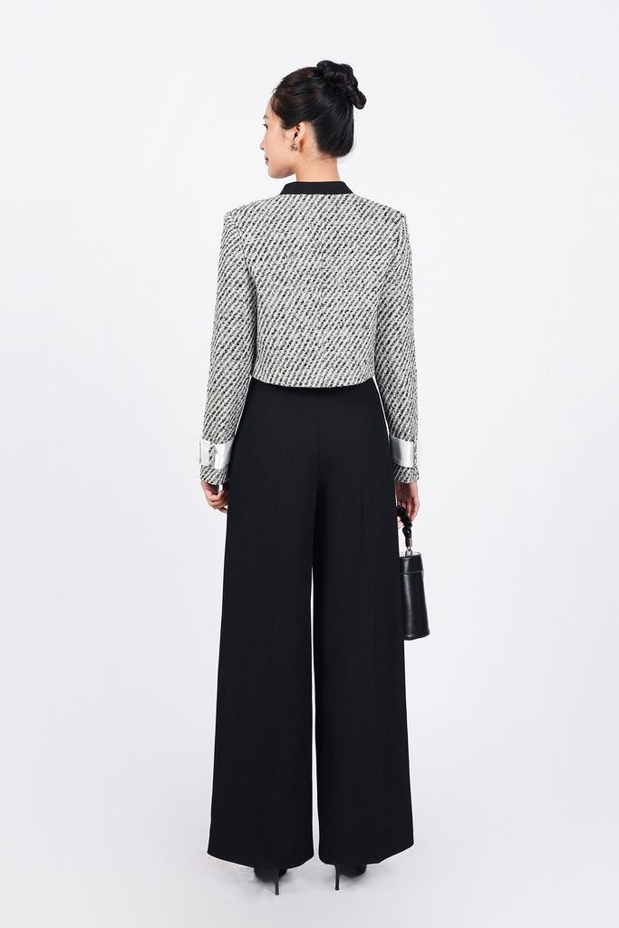 FKM9695 - tylekeo8888 vải dạ tweed cao cấp dáng suông cổ tròn thân áo hoạ tiết cài khuy trước - tỷ lệ kèo 8899
