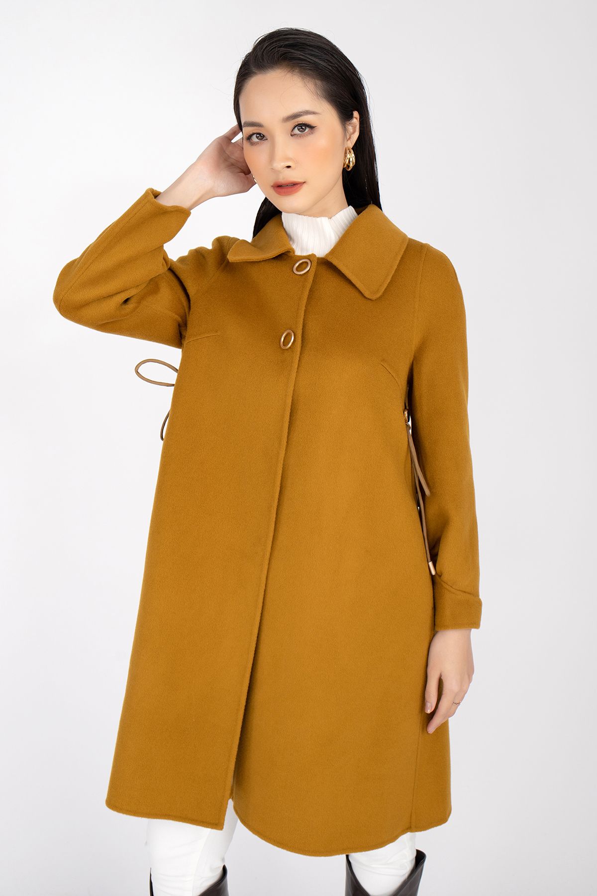 FMO203 - Áo măng tô chất liệu dạ lông cừu cổ bẻ, dài tay - PANTIO