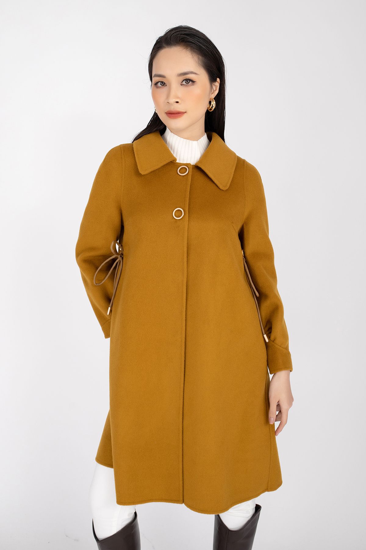 FMO203 - Áo măng tô chất liệu dạ lông cừu cổ bẻ, dài tay - PANTIO