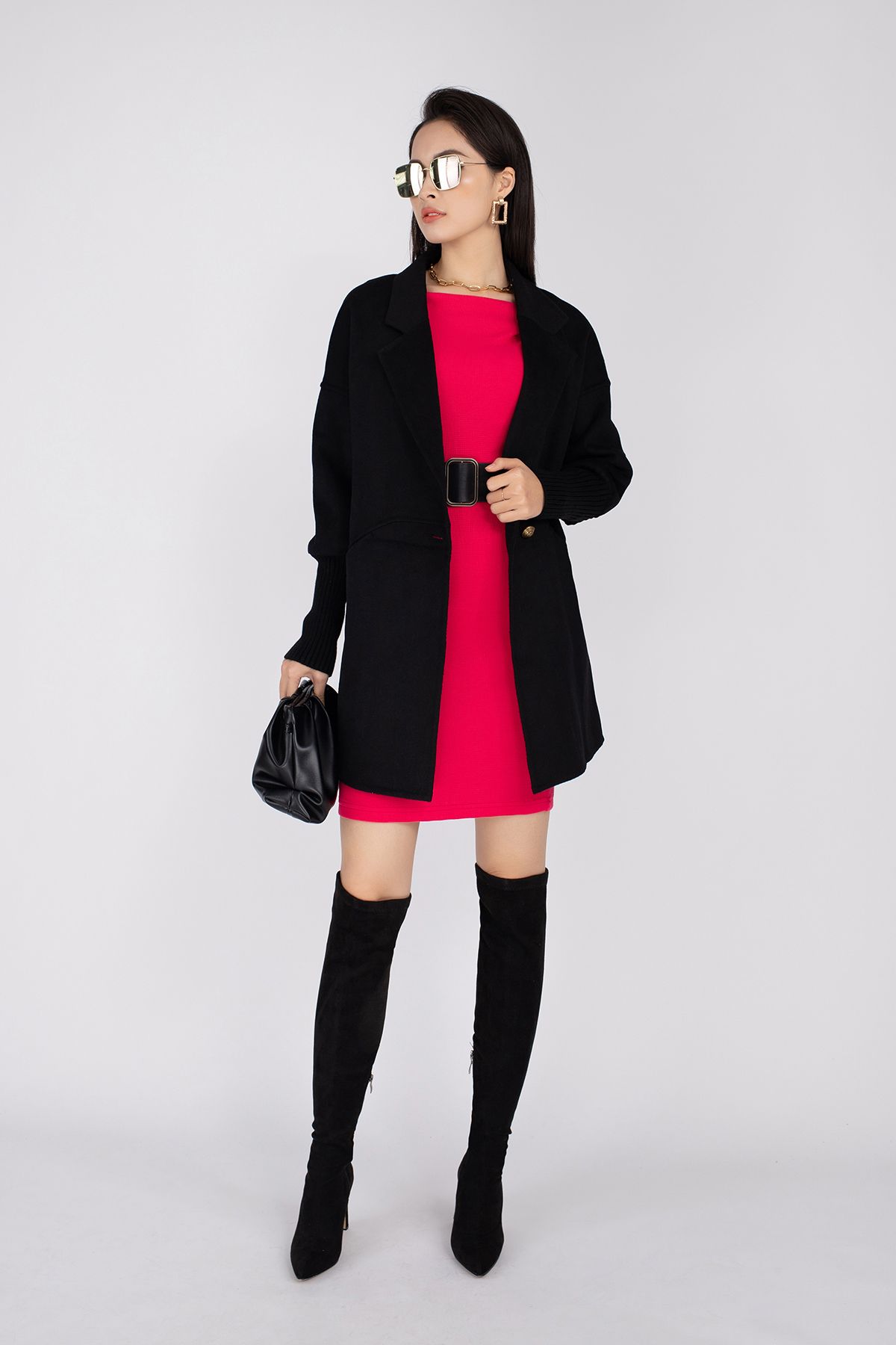 Áo khoác chất liệu dạ lông cừu dáng suông cổ hai ve FMO206 - PANTIO