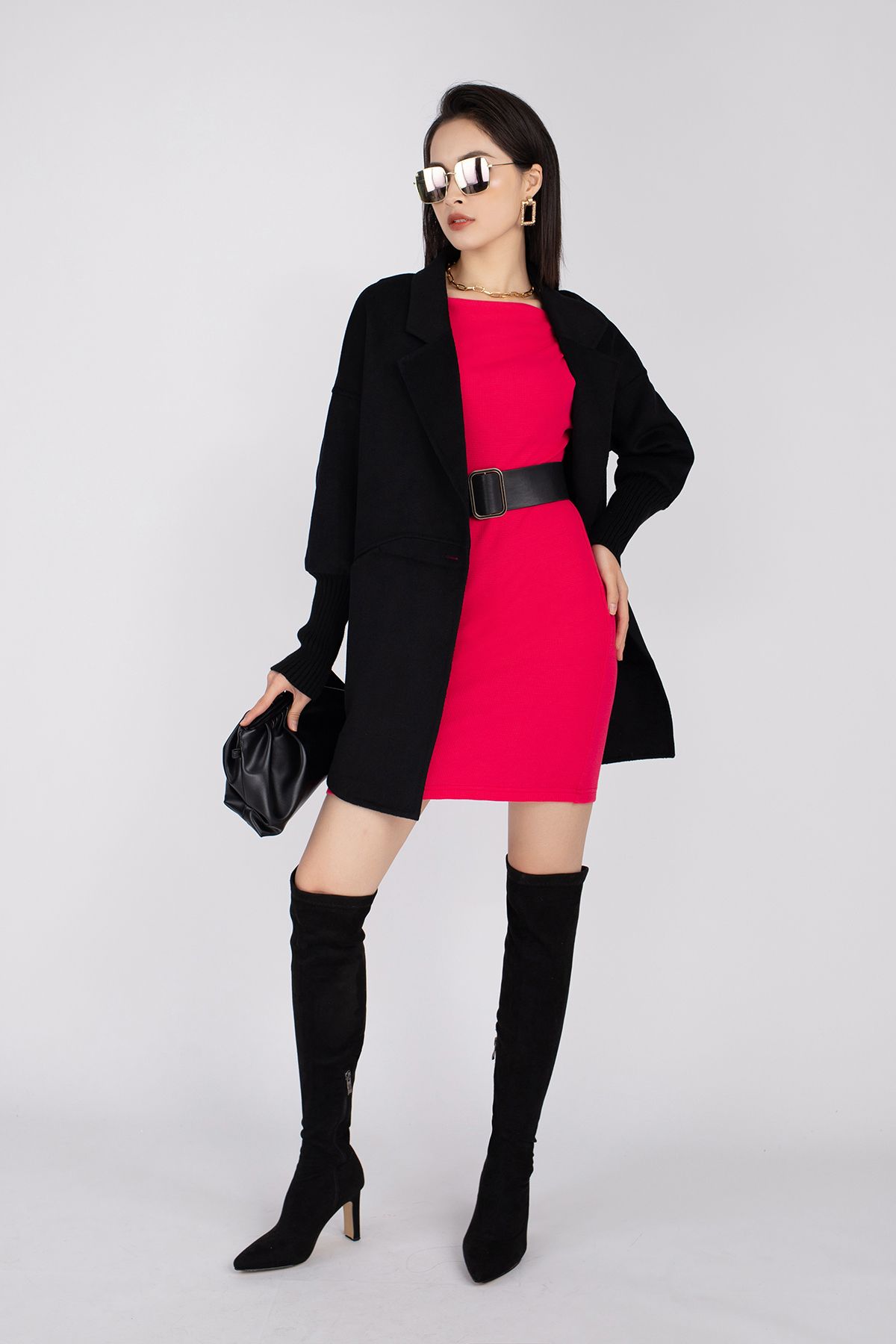 Áo khoác chất liệu dạ lông cừu dáng suông cổ hai ve FMO206 - PANTIO