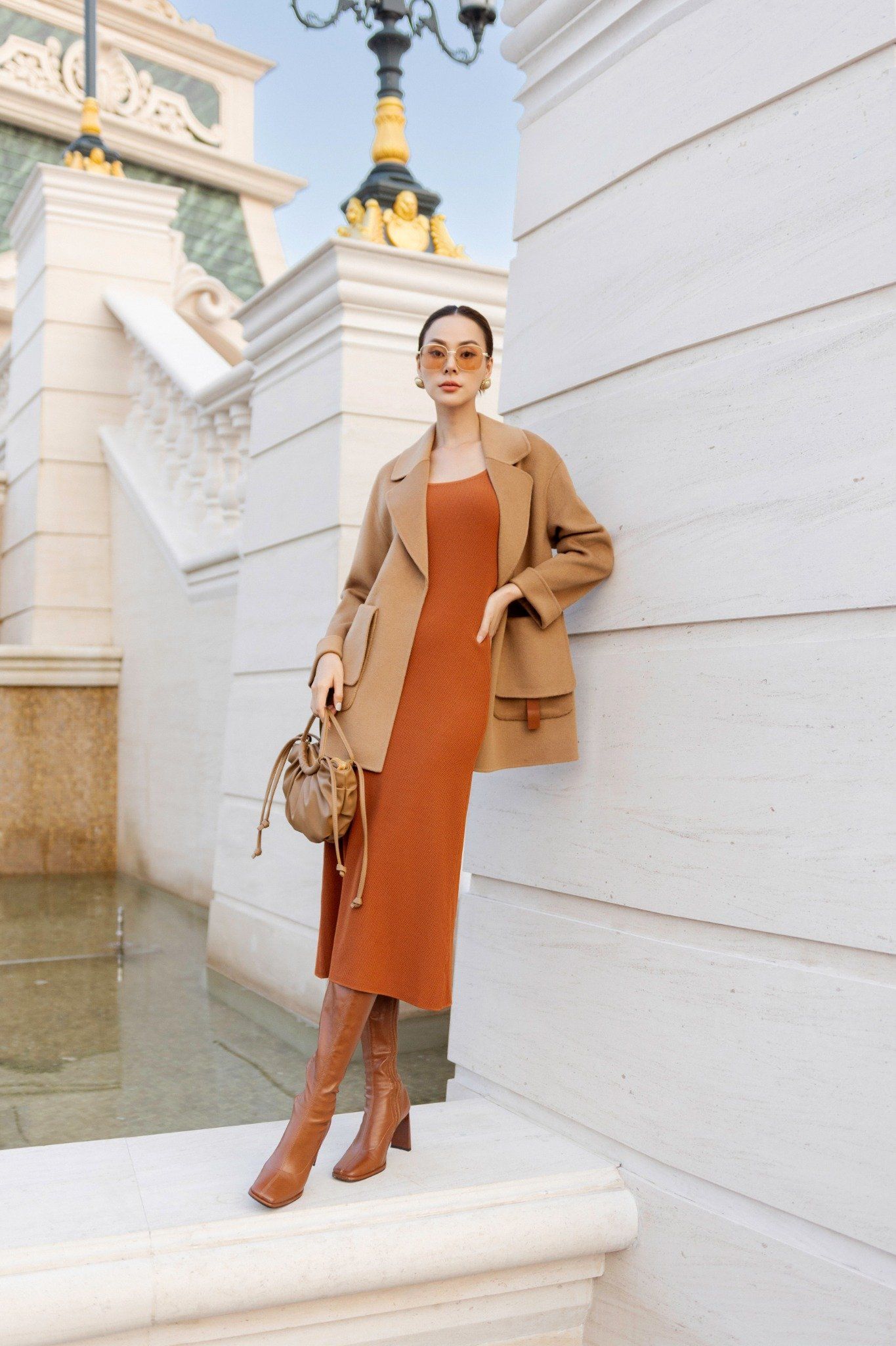 FDO376 - Đầm len cao cấp dáng ôm body hai dây dài qua gối không kèm phụ kiện - PANTIO