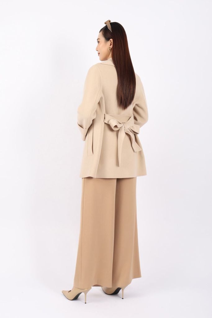 FMO247 - Áo mangto dạ lông cừu cao cấp dáng suông cổ bẻ ve to phối cài áo trang trí kèm đai tạo kiểu - PANTIO