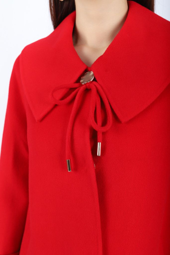 FMO248 - Áo mangto dạ lông cừu cao cấp dáng suông cổ bẻ ve to phối dây nơ tạo kiểu - PANTIO