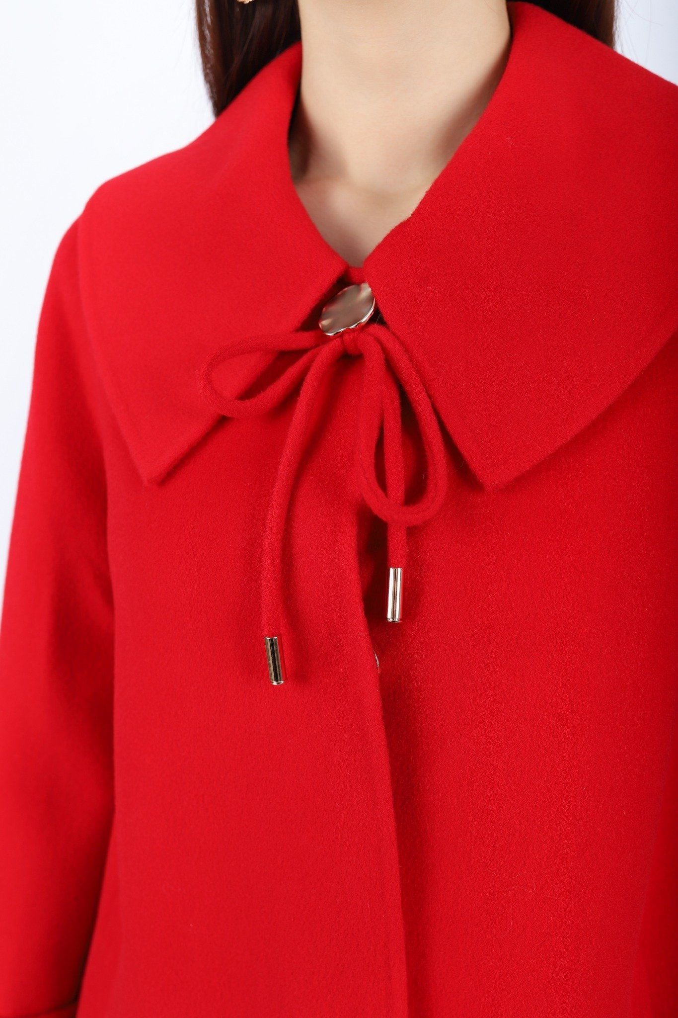 FMO248 - Áo mangto dạ lông cừu cao cấp dáng suông cổ bẻ ve to phối dây nơ tạo kiểu - PANTIO