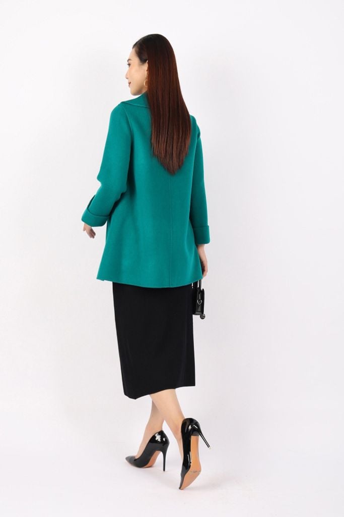 FMO248 - Áo mangto dạ lông cừu cao cấp dáng suông cổ bẻ ve to phối dây nơ tạo kiểu - PANTIO