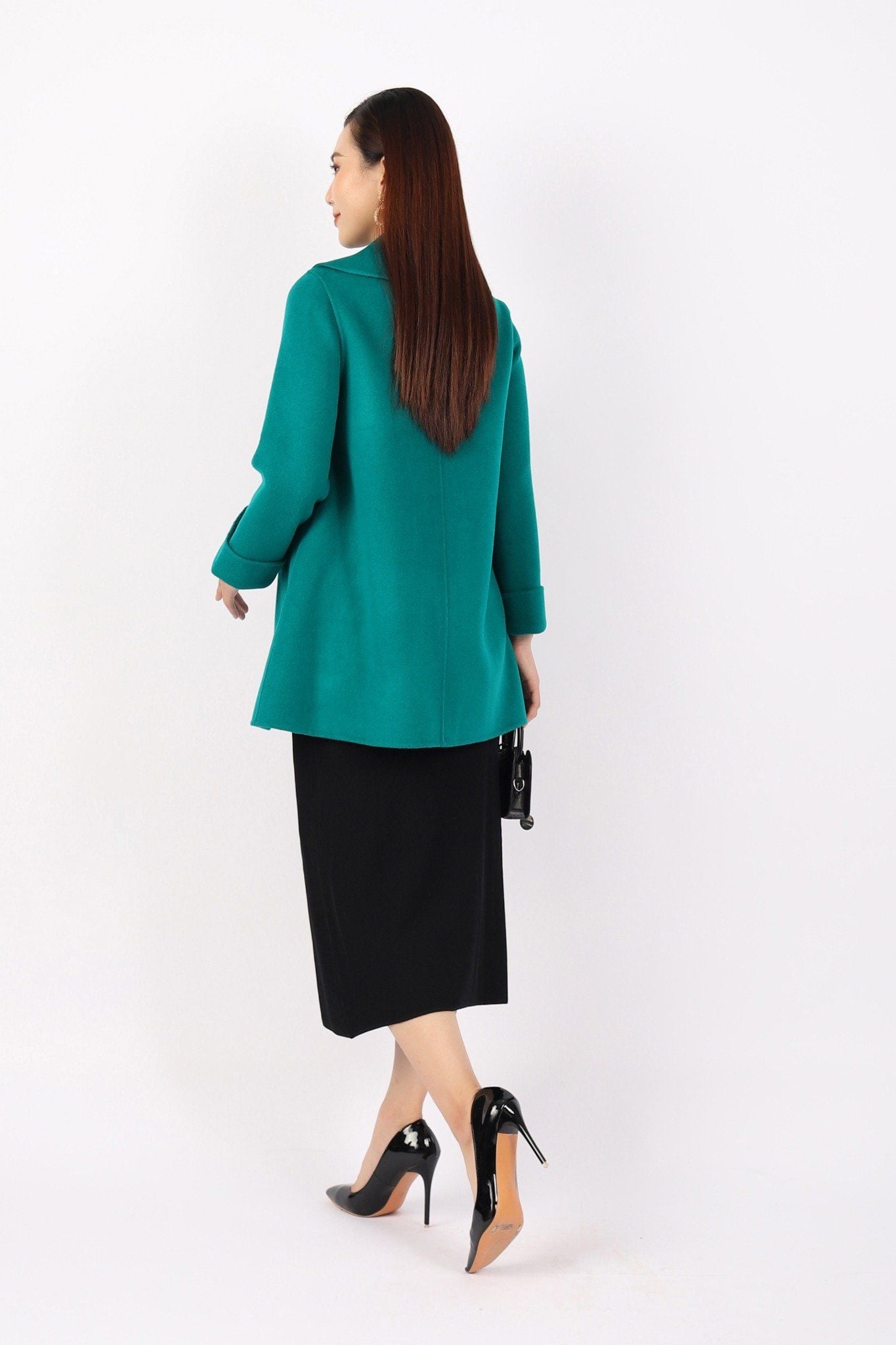 FMO248 - Áo mangto dạ lông cừu cao cấp dáng suông cổ bẻ ve to phối dây nơ tạo kiểu - PANTIO