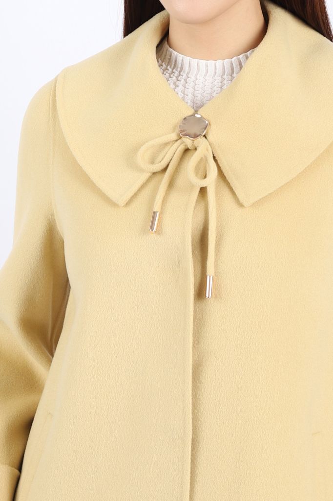 FMO248 - Áo mangto dạ lông cừu cao cấp dáng suông cổ bẻ ve to phối dây nơ tạo kiểu - PANTIO