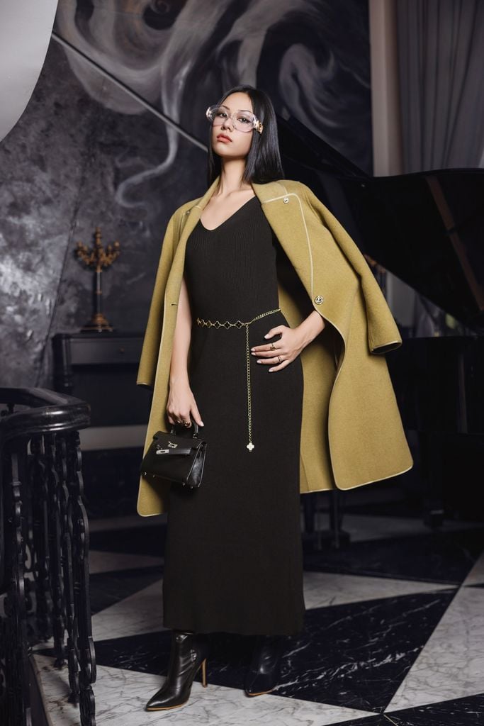 FMO250 - Áo mangto dạ lông cừu cao cấp dáng suông cổ hai ve phối khuy trang trí kèm đai tạo kiểu - PANTIO