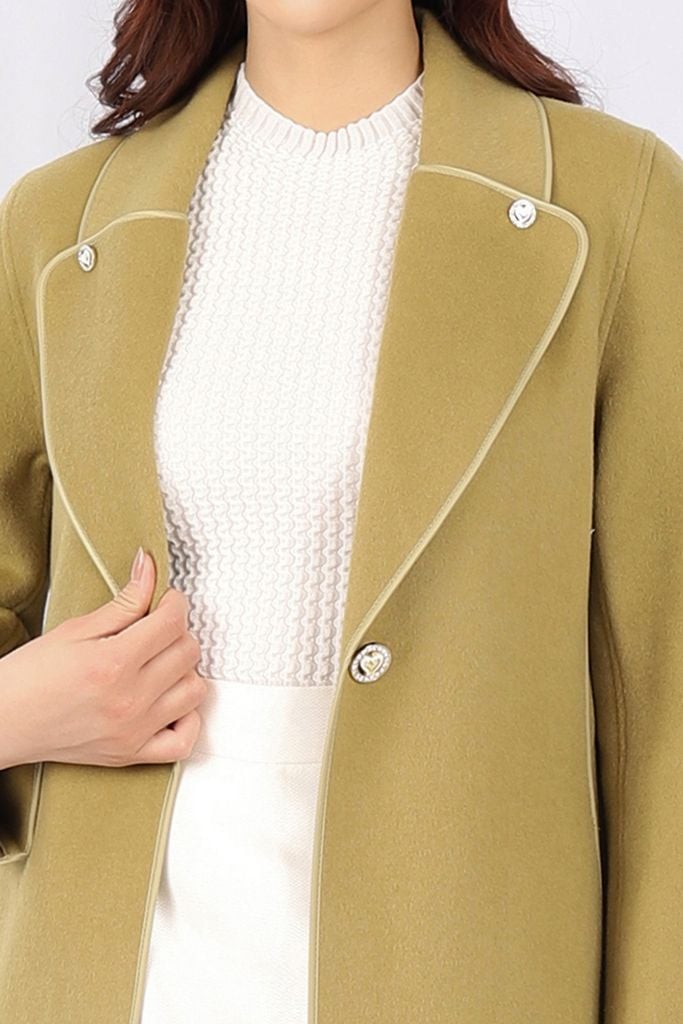 FMO250 - Áo mangto dạ lông cừu cao cấp dáng suông cổ hai ve phối khuy trang trí kèm đai tạo kiểu - PANTIO