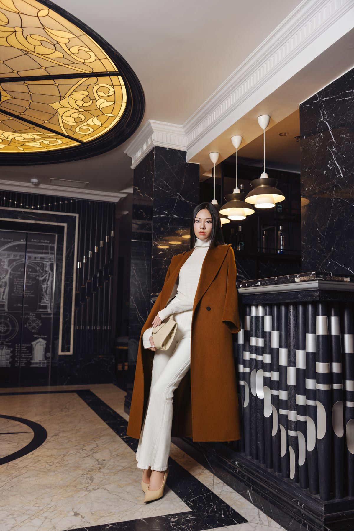 FMO251 - Áo mangto dạ lông cừu cao cấp dáng suông cổ bẻ ve to phối khuy trang trí kèm đai tạo kiểu - PANTIO