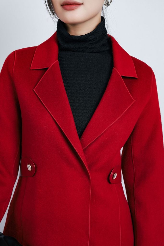 FMO291 - Áo mangto dạ lông cừu cao cấp dáng suông cổ hai ve kèm đai da tạo kiểu - PANTIO