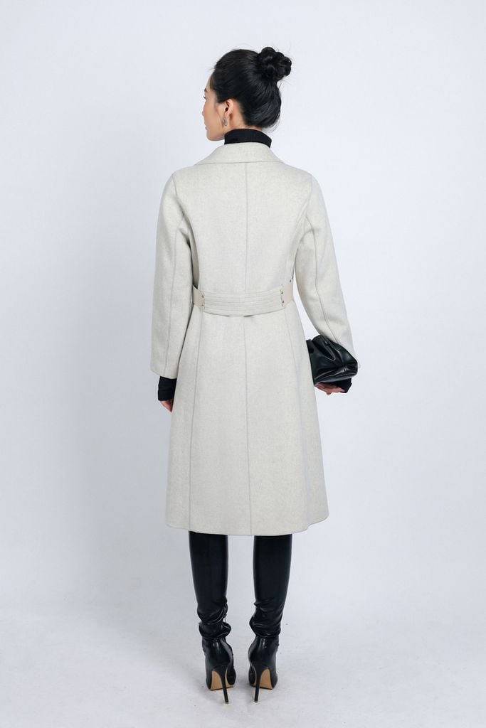 FMO291 - Áo mangto dạ lông cừu cao cấp dáng suông cổ hai ve kèm đai da tạo kiểu - PANTIO