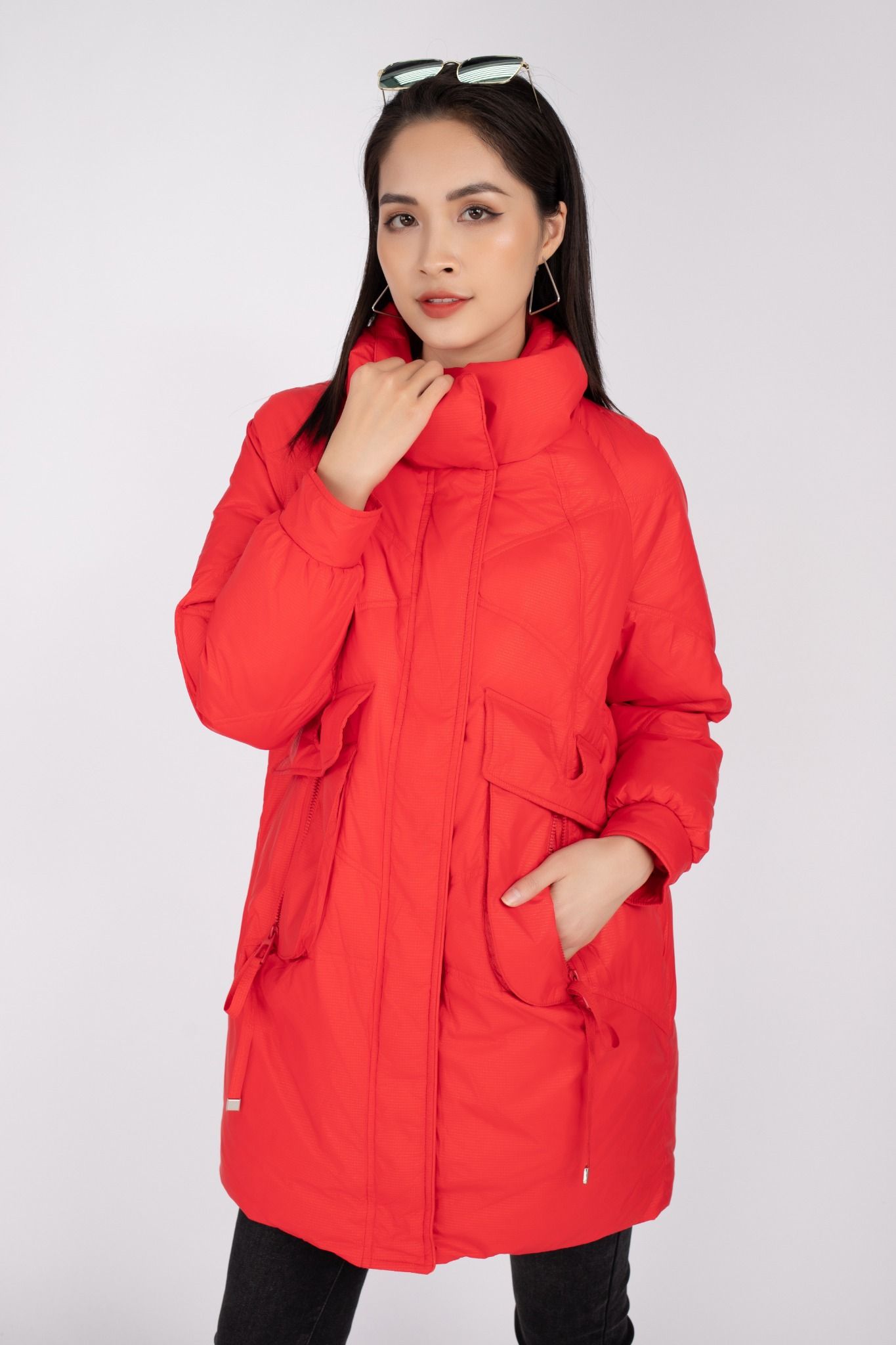 Áo khoác lông vũ cao cấp dáng lửng, cao cổ có túi FMV009 - PANTIO