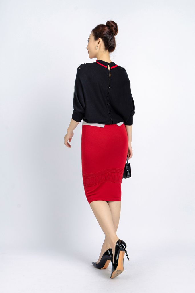 FOL-021 - Chân váy công sở vải len cao cấp dáng bút chì cạp chun gấu dệt hoạ tiết - PANTIO