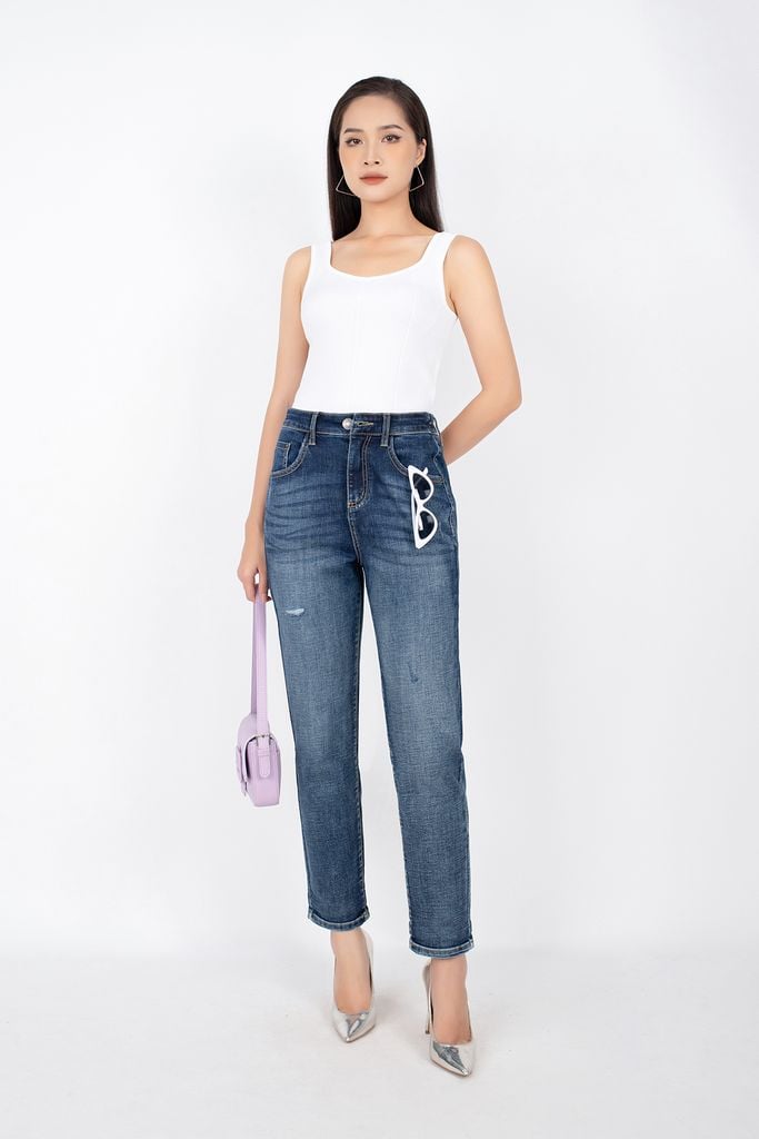 FQB138 - Quần jean dạo phố vải denim dáng baggy cạp sau phối bo chun - PANTIO