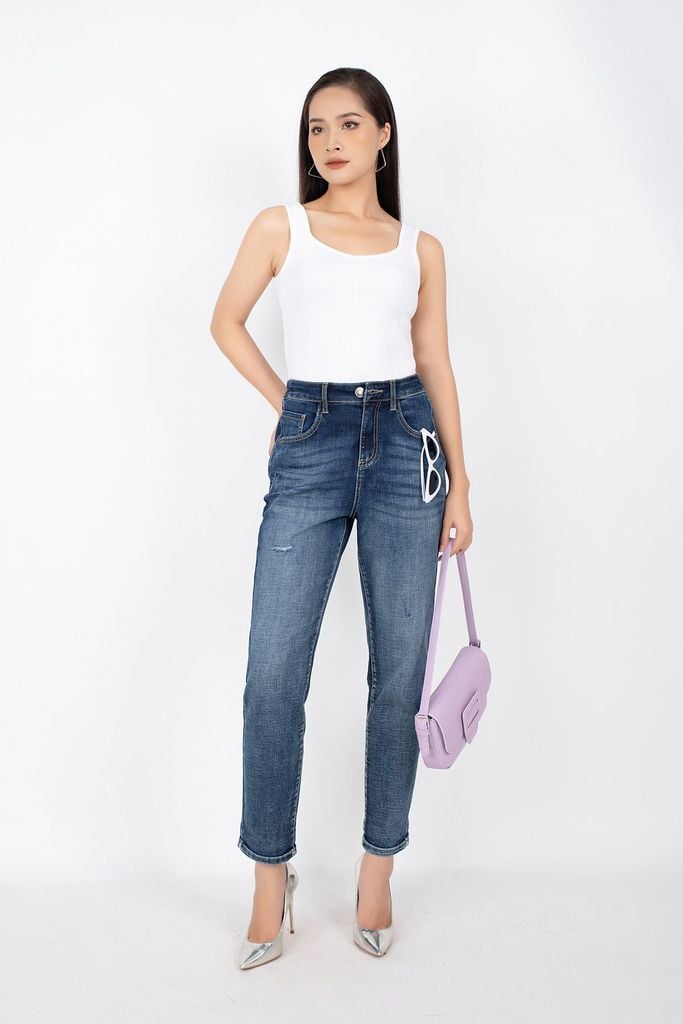 FQB138 - Quần jean dạo phố vải denim dáng baggy cạp sau phối bo chun - PANTIO