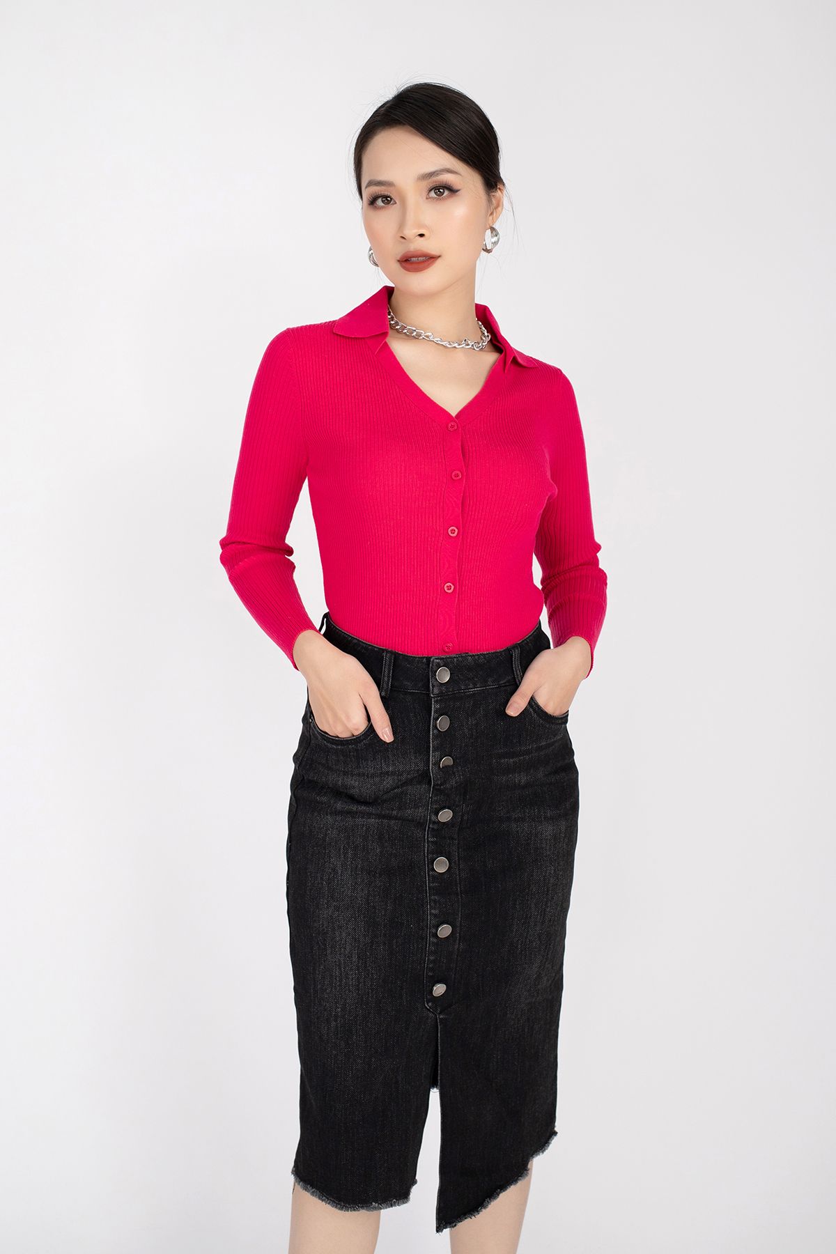 Áo len dáng ôm cổ đức dài tay FOL211 - PANTIO