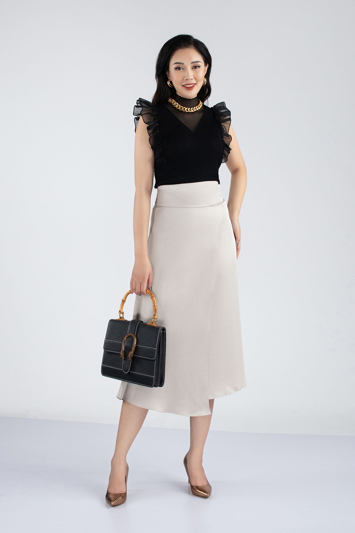 Váy đầm 2 dây cổ đổ xẻ tà  Dương Fashion