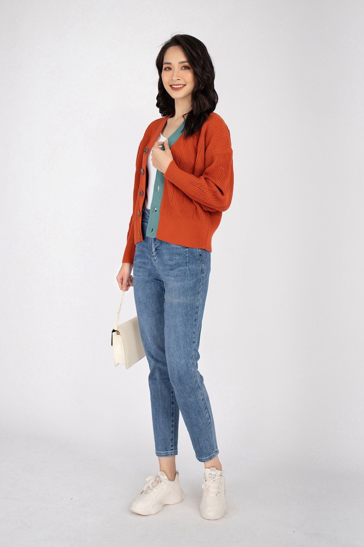 Áo len dáng Bomber ngắn, cúc cài dài tay FOL228 - PANTIO